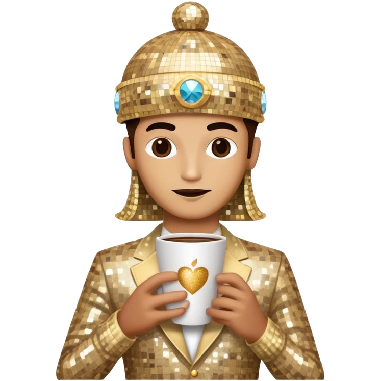 Disco dancer with coffee cup head and sparkly outfit emoji