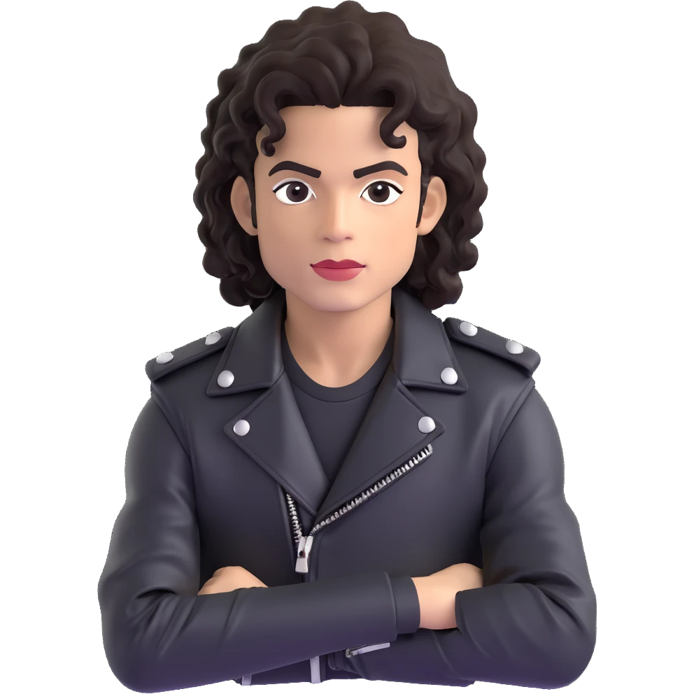 Michael Jackson in his 'Bad' era, black leather jacket, curly hair, intense expression, pose 2 emoji