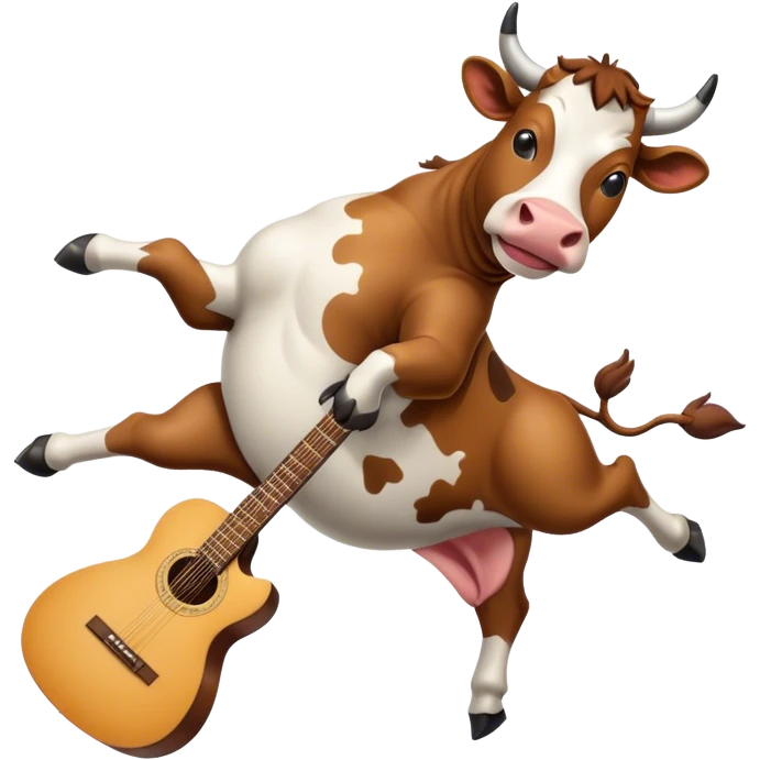 Cow doing backflips with guitar emoji