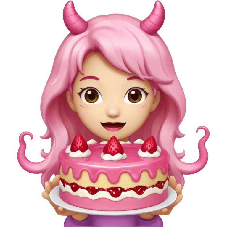 kawaii  woman holding pink runny gooey strawberry jam monster cake   emoji