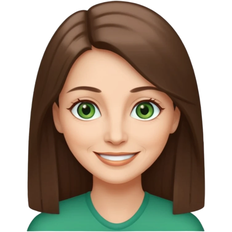 Pretty older woman with green eyes and long straight Ash-brown hair square face  emoji