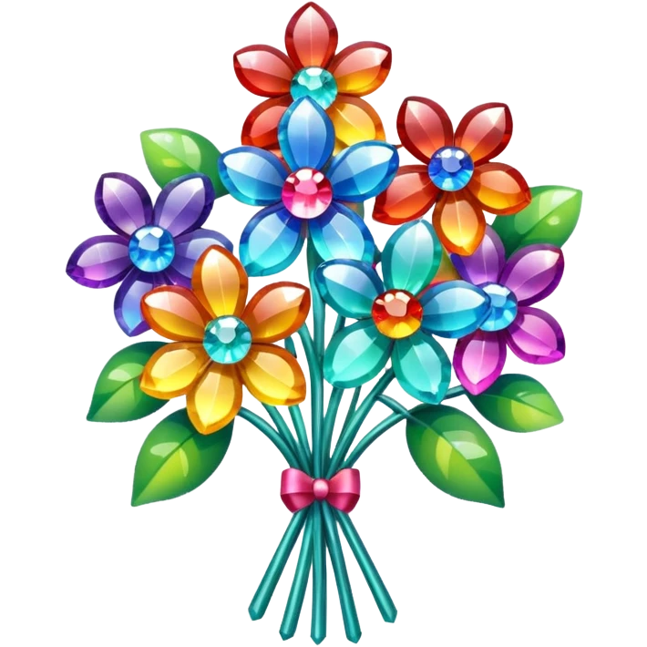 a bouquet of crystal flowers shimmering with rainbow colors, Apple emoji style emoji