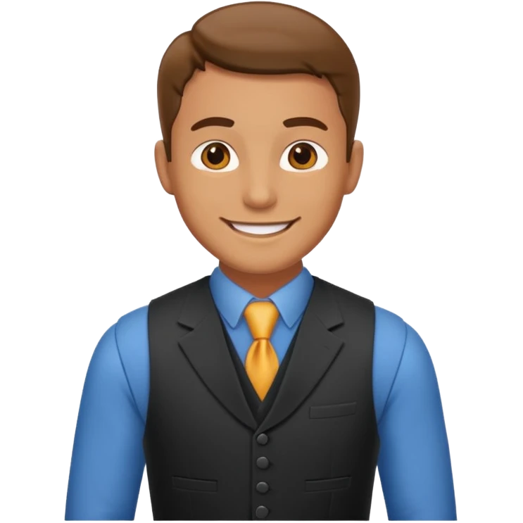 portrait of adult man, wearing a formal vest, smiling face emoji