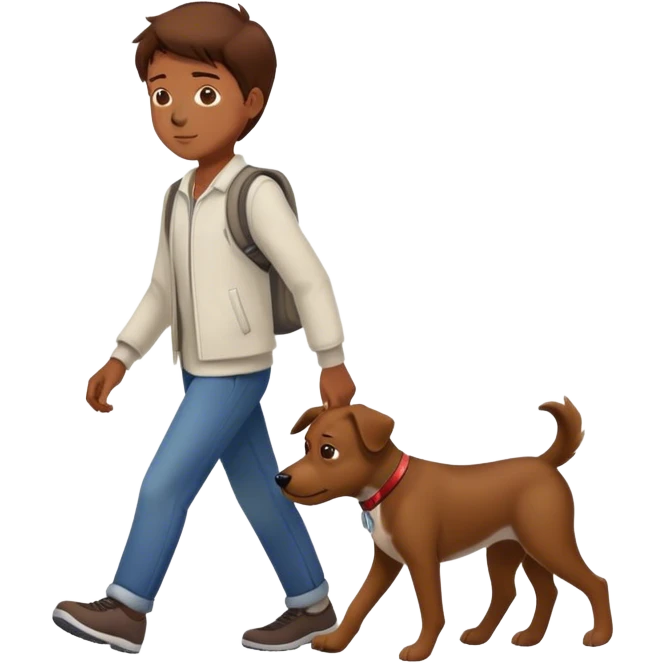 boy with brown hairs walking with dog emoji