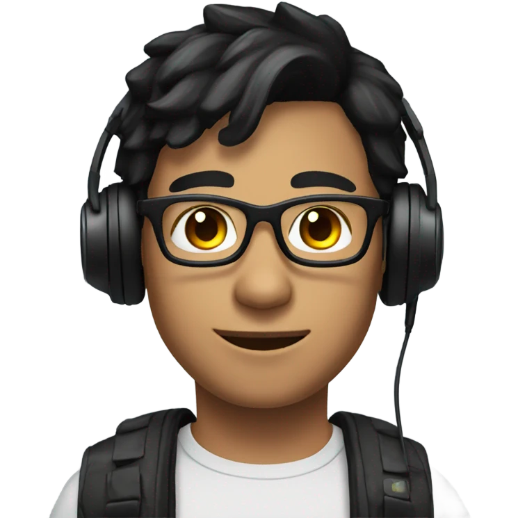 Young man with black hair brown eyes glasses and a gaming headset emoji