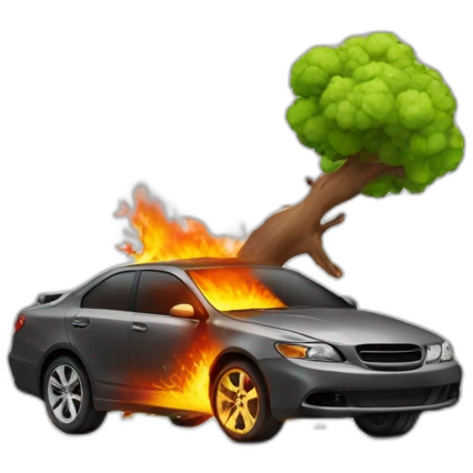 car ran into the tree and caught fire emoji
