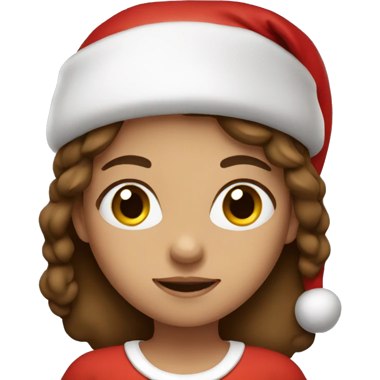 Girl with brown hair wearing a Santa hat emoji