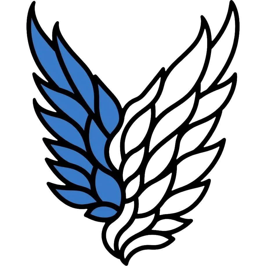 Wings of Freedom logo from Attack on Titan, overlapping blue and white wings, Survey Corps emblem emoji