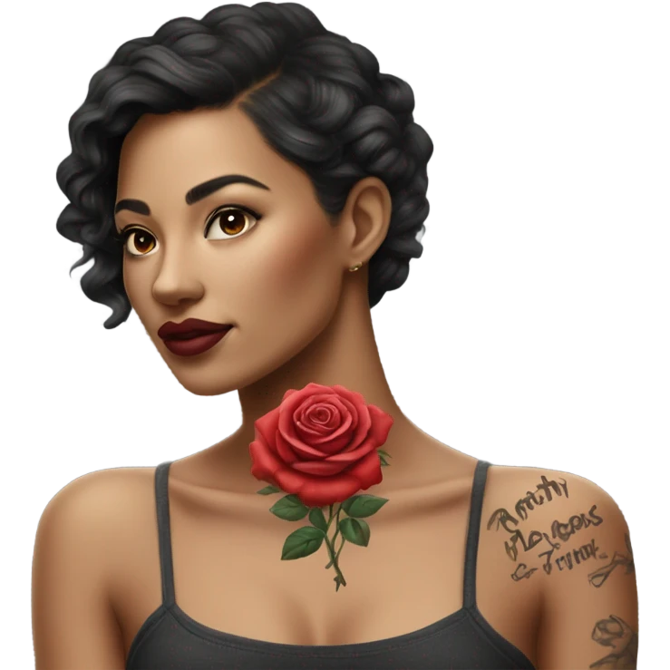 Hyper Realistic beautiful woman model with a small rose tattoo emoji