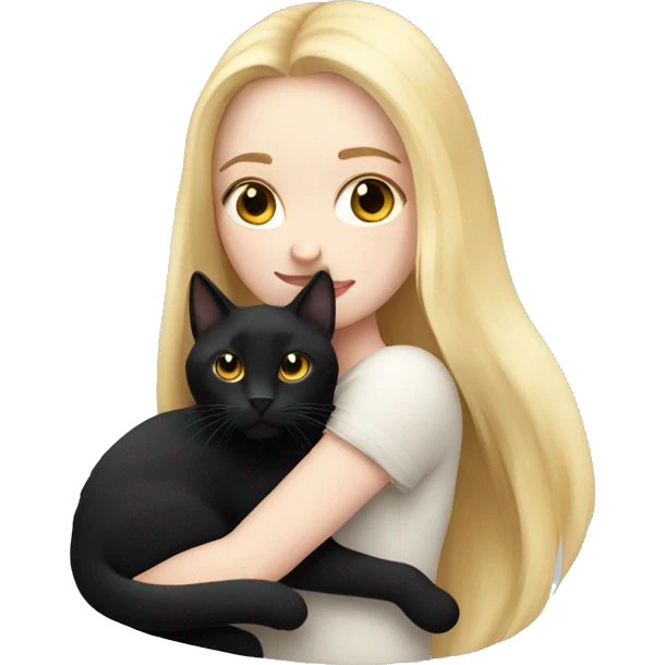 pretty woman with pale skin, very long blonde hair  hugging a black cat emoji