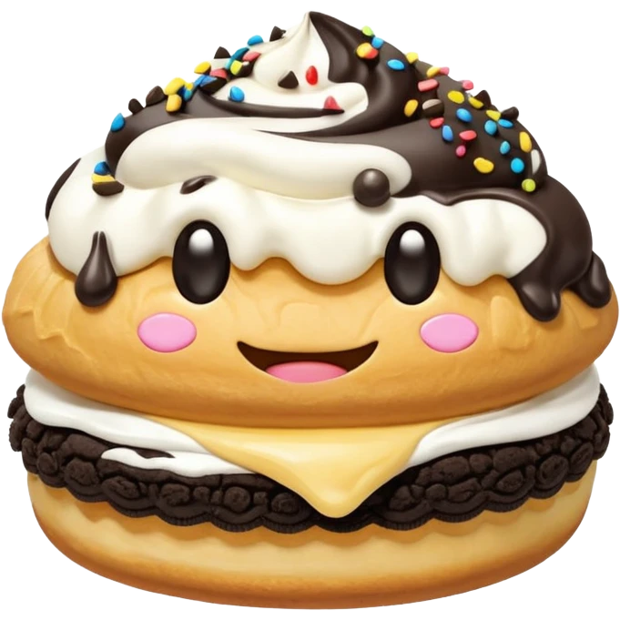oreo cookie cream puff and shaped number cookie cream tart together, clear, emoji-like, faceless emoji