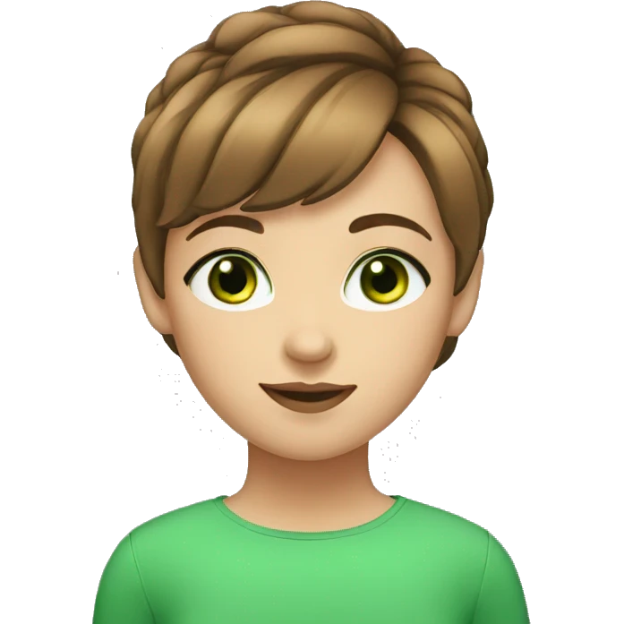 girl with eyelashes and a brown short hair and green eyes emoji