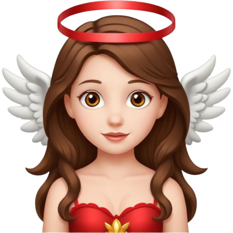 white happy long haired brunette girl hazel eyes dressed as cupid emoji
