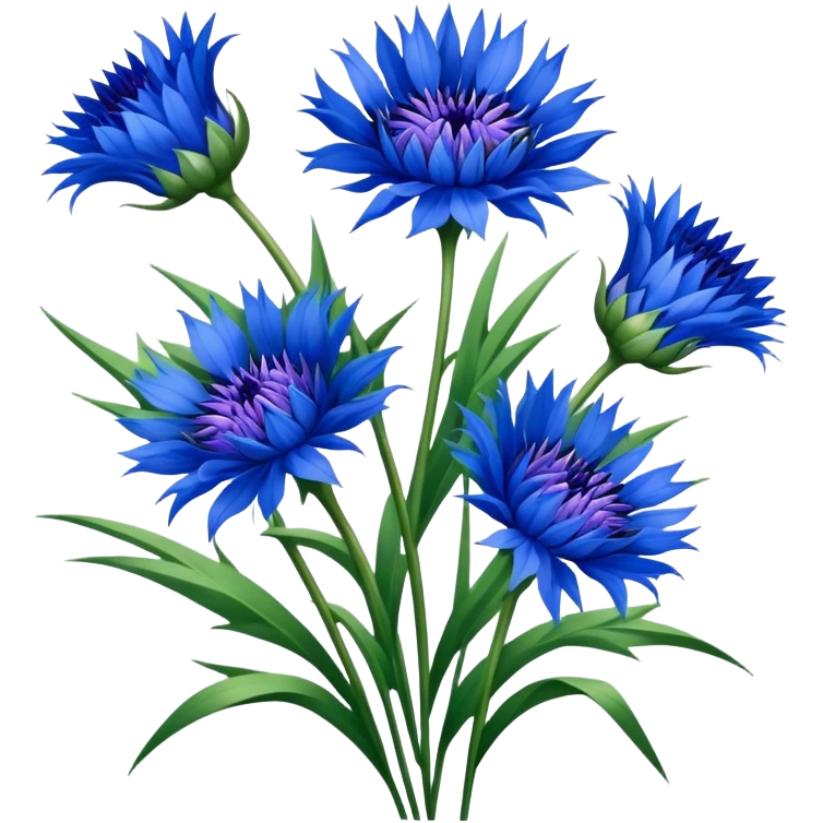 luxuriant, big bouquet Cornflower, stem, leaf emoji