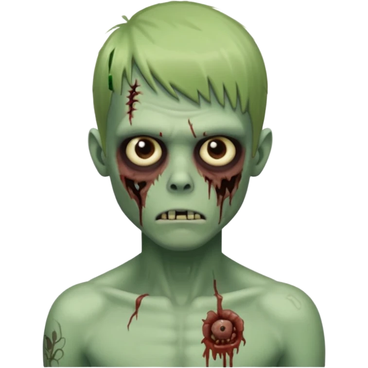 Menino de cabelo liso com franja zumbi sem camisa  emoji