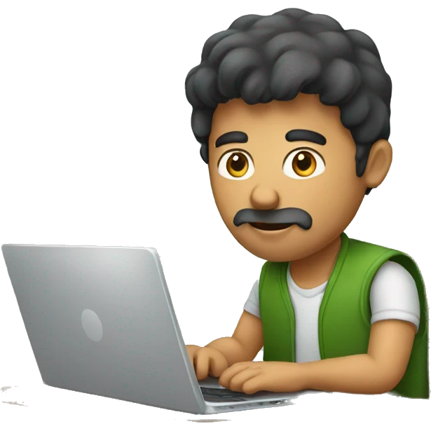 pakistani man working on laptop. facing me emoji