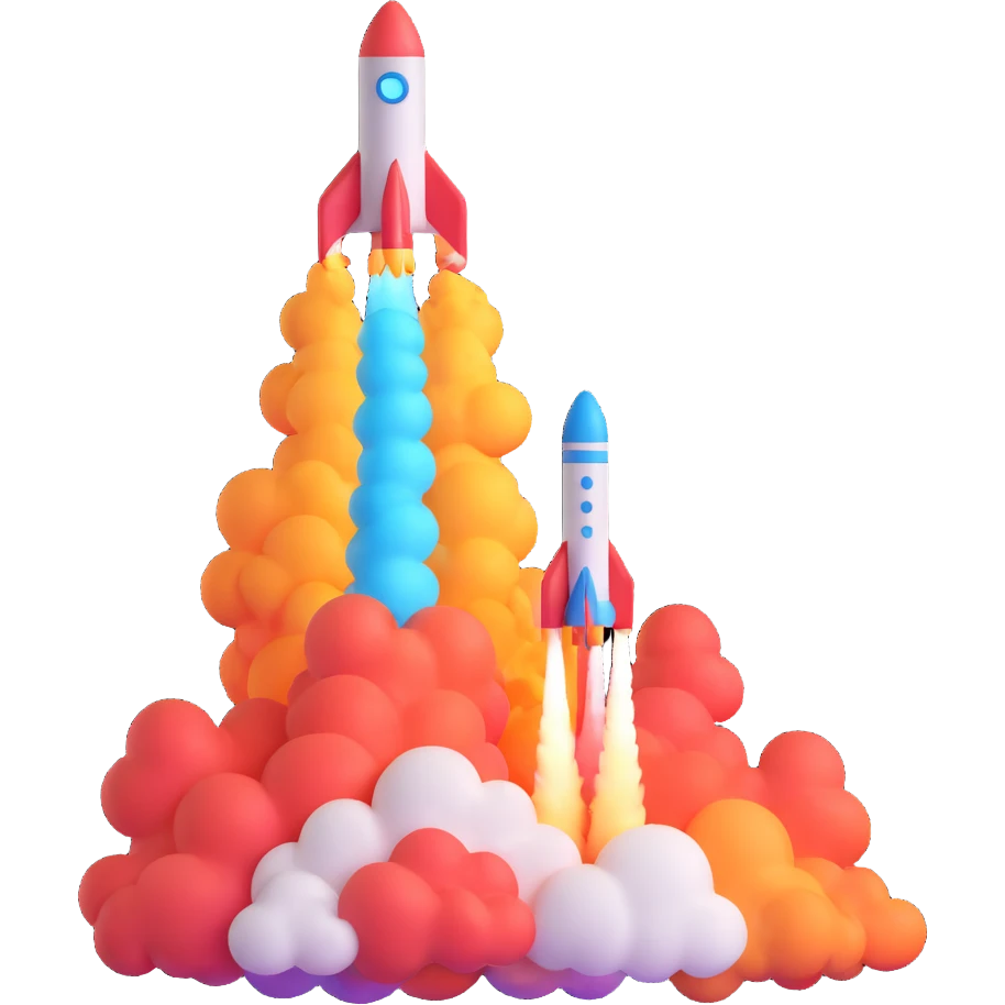 a rocket launching with colorful smoke, 3D emoji style emoji