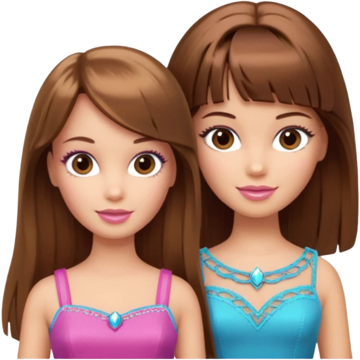 2 girls best friends one is barbie merliah summers and the other is a girl with brown hair and brown fringe and light brown eyes  emoji