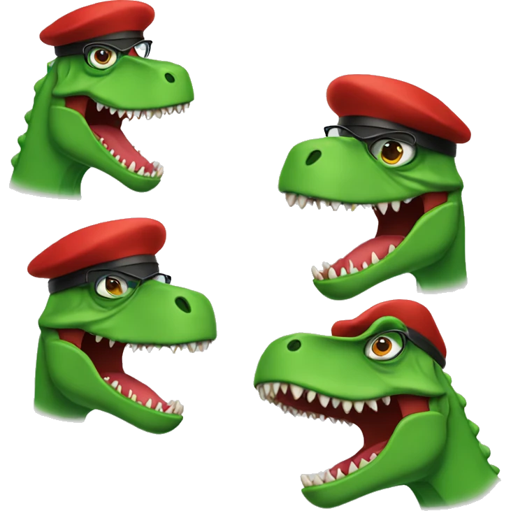 Angry Green Trex wearing red beret and eyeglasses  emoji