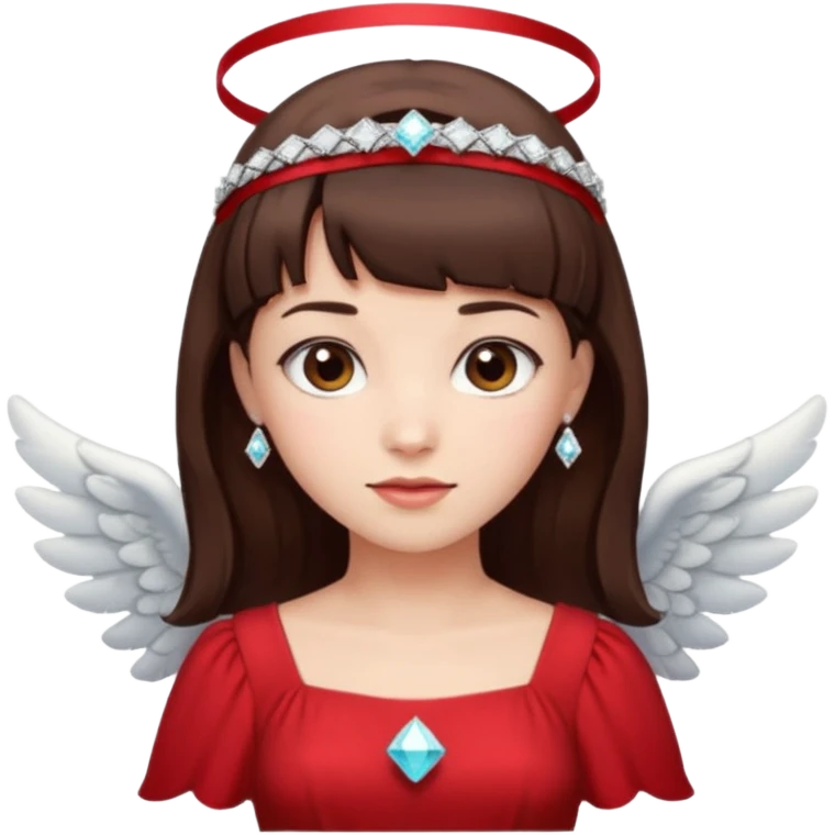  فرشته با موی چتری و لباس قرمز و موی خرمایی تیره و سربند  و الماس emoji