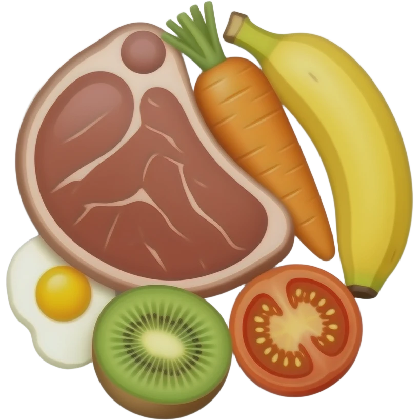 plate with meat carrot banana kiwi tomato eggs emoji