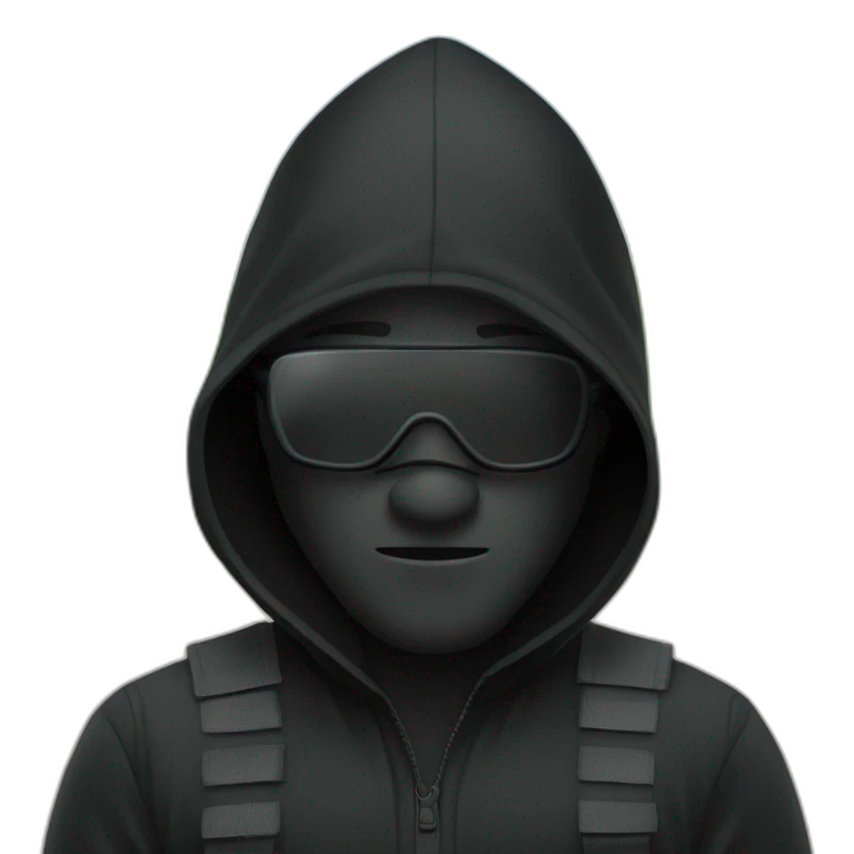 Homme habillé en noir avec une cagoule emoji