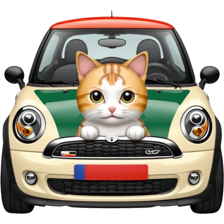 mini cooper R56 papper white JCW with a tricolor cat inside emoji