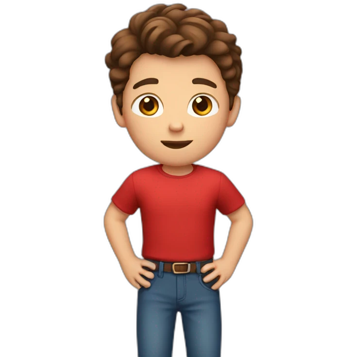 A boy with brown hair wearing a red shirt and red pants emoji