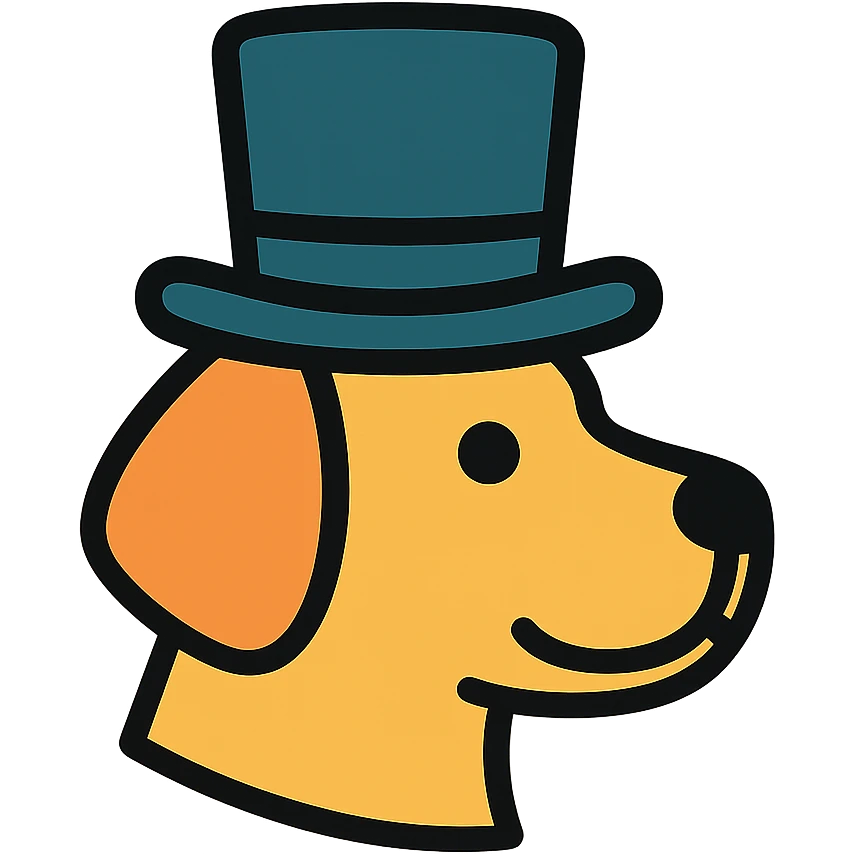 A dog wearing a top hat, formal, elegant emoji
