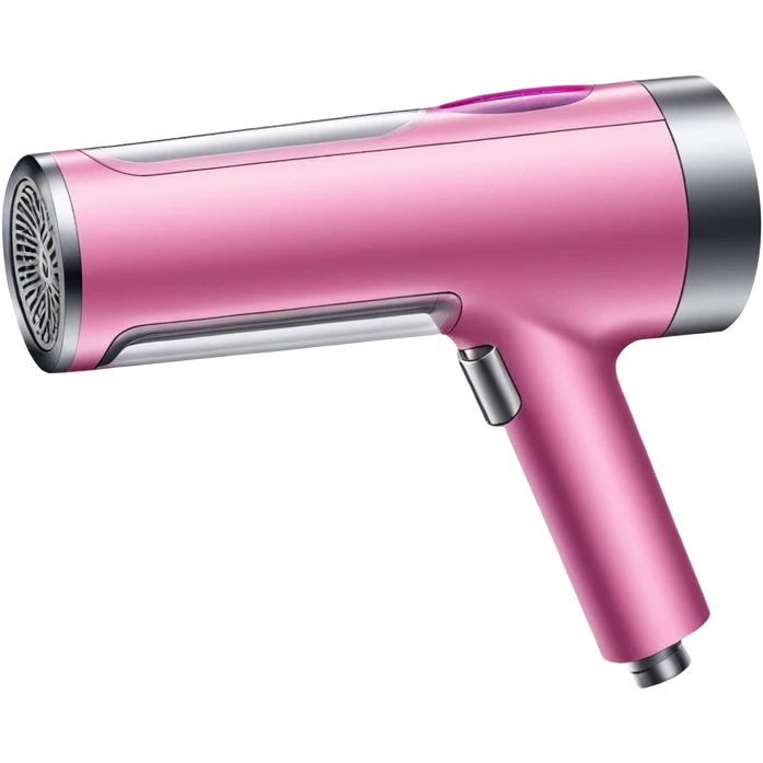 pink Dyson air wrap side angle, realistic style, sleek modern design, glossy pink finish with metallic silver accents on the nozzle ring. Compact proportions , clean lines, slight shading.  emoji