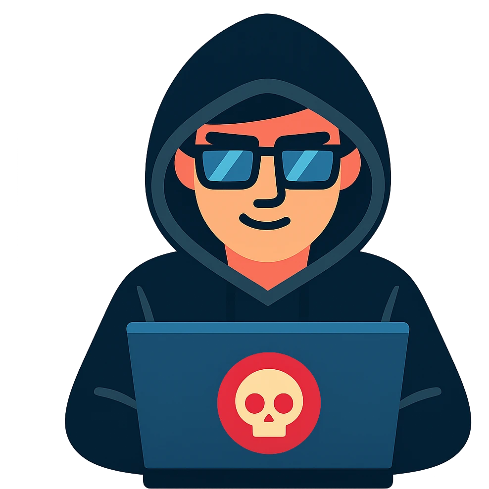 hacker character in black hoodie, digital style emoji