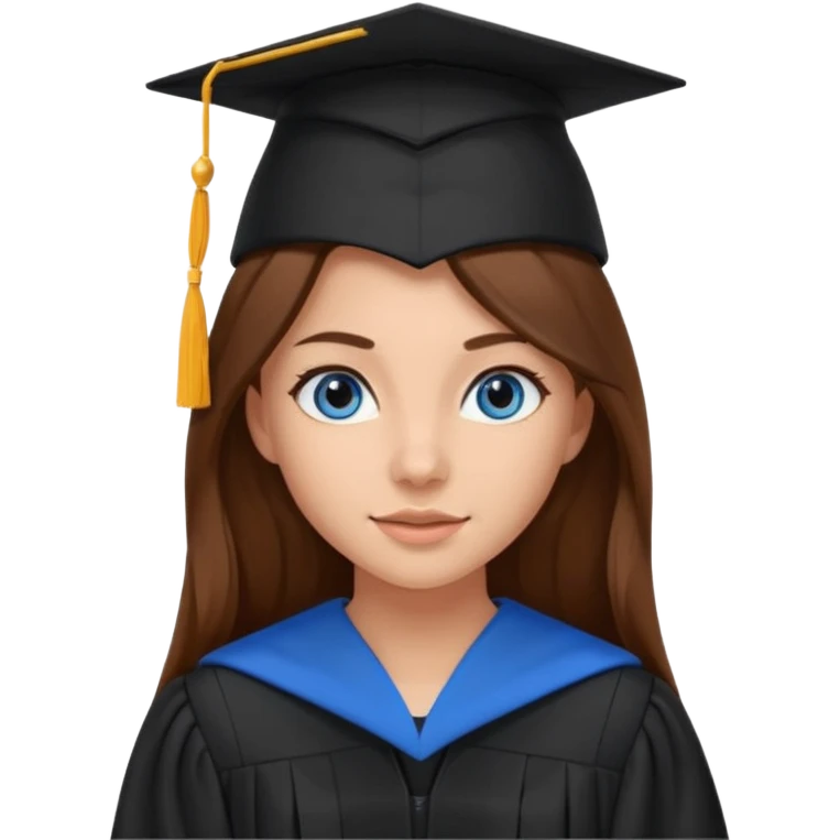 school graduation with a pretty female graduating student with long brown hair, blue eyes emoji