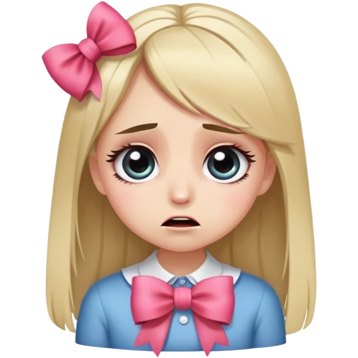 niña cabello lacio con ojos y pestañas grandes con moño cuerpo completo llorando emoji