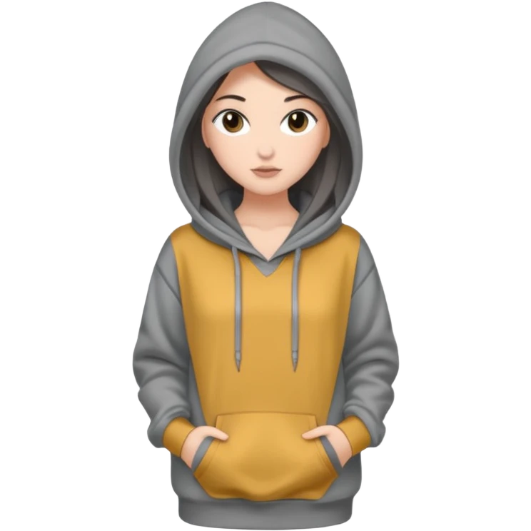 Sasha Gray in big gray hoodie full height emoji