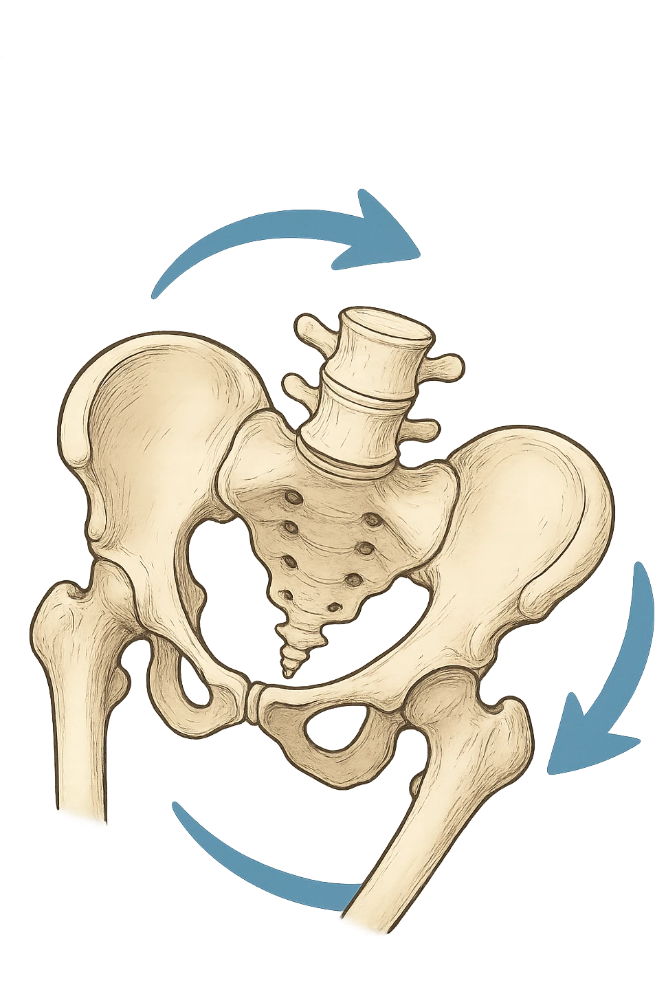 Bacino anatomico ruotato in senso orario quindi con le frecce che girano verso destra per far capire emoji