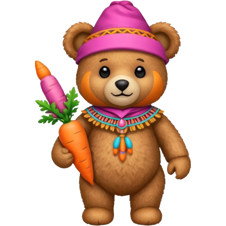 teddy bear, wearing pink mayan ancient custome, with carrot emoji