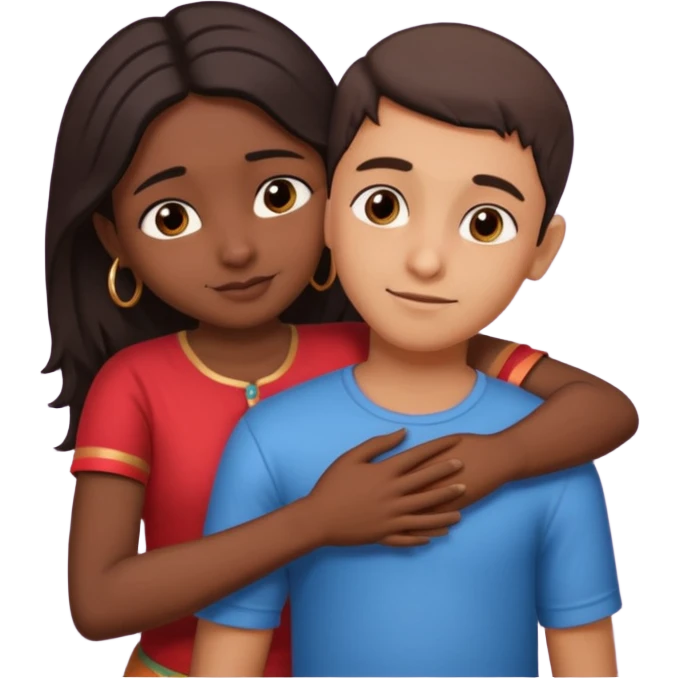indian boy hugging indian girl from behind... boys hand down near navel of girl... boys head on the shoulder of girl... hugging tight.. more romantic... with more love emoji