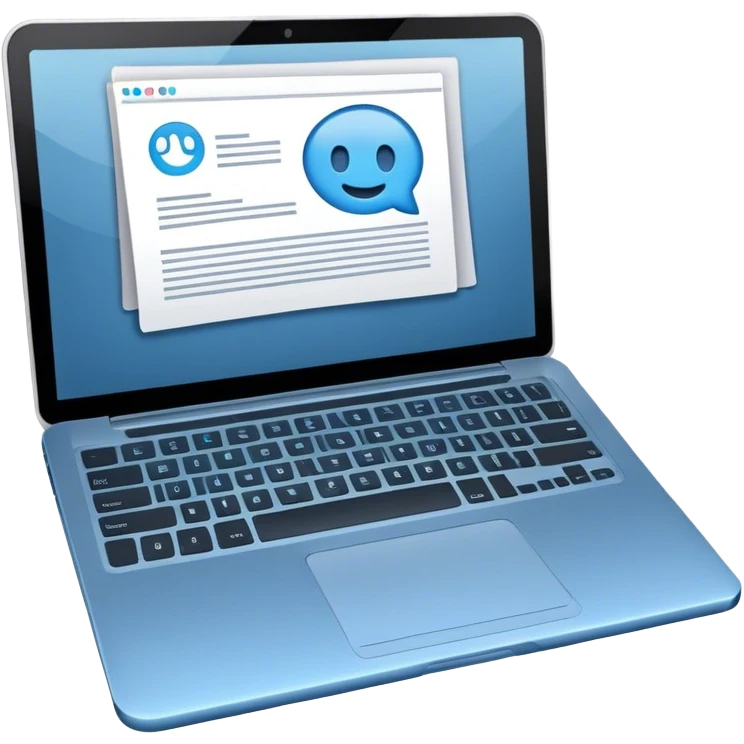 Create an emoji representing blogging. The design should feature an open laptop or tablet with a visible blog post on the screen. Use professional colors like blue, gray, and black. Make the background transparent. emoji