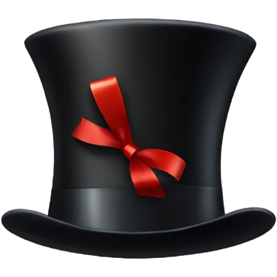 A black top hat displaying a red ribbon around the base. The ribbon forms a visible bow at the front, with the ends falling slightly over  emoji