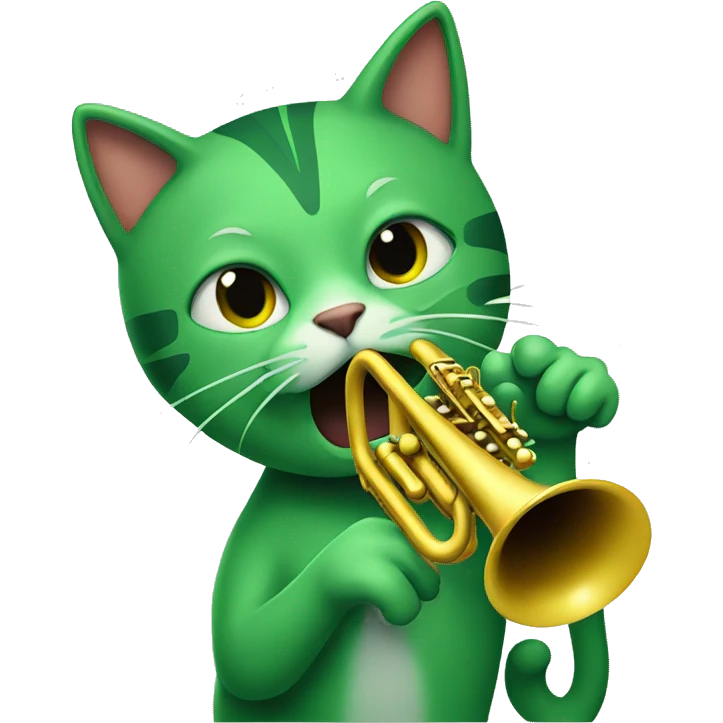a green cat playing a trumpet emoji