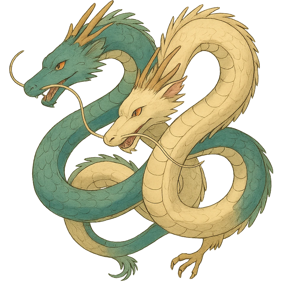 two intertwined serpents ghibli style illustration emoji