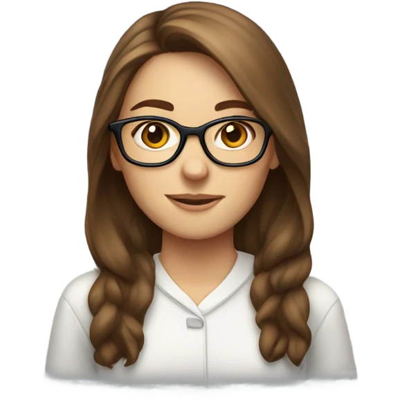 white girl, long brown hair behind ears with glasses, laptop emoji