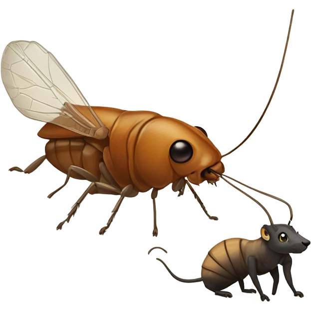 a roach insect and a cat emoji