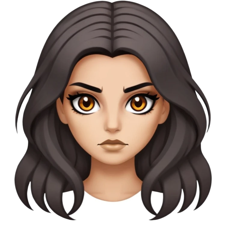 burned ratched hair, baddie,pretty, brown eyes, makeup, black eyeliner, long hair emoji