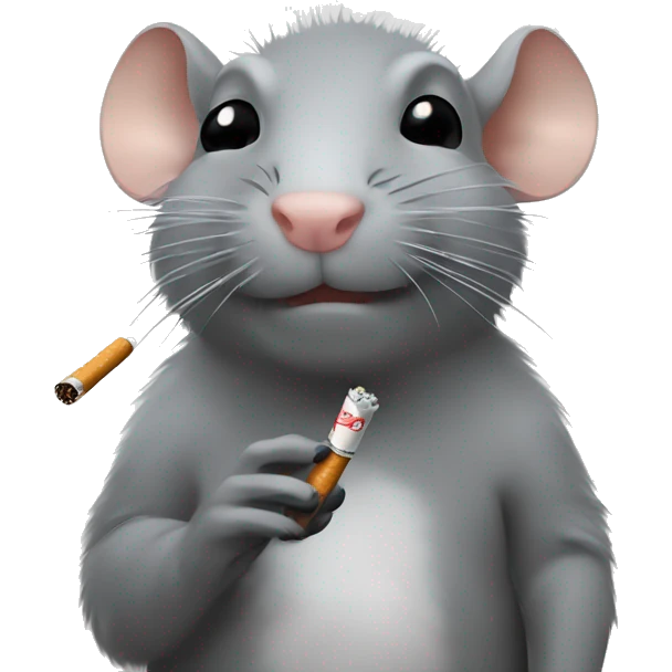 A grey rat smoking a cigarette emoji
