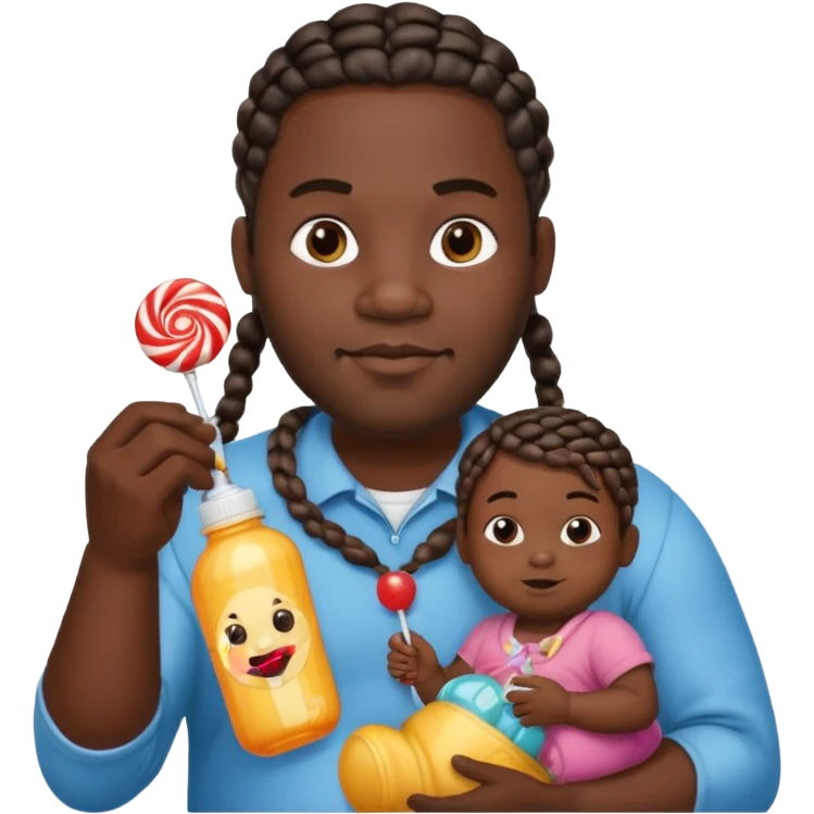 Big black man with braids hold a  baby bottle and a lollipop emoji