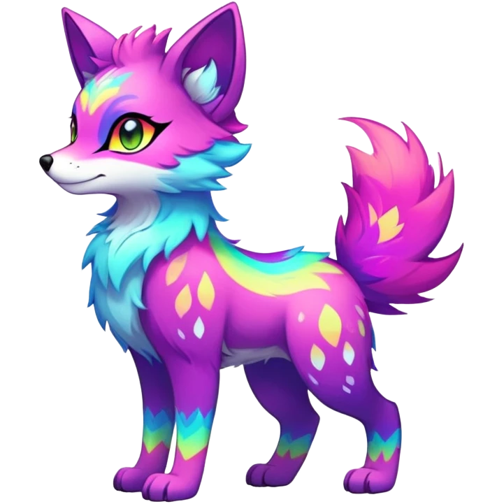 Neon-colored multi-colored cool Falvie-Fionbri-creature-sparkle-fursona, full body, with random markings emoji
