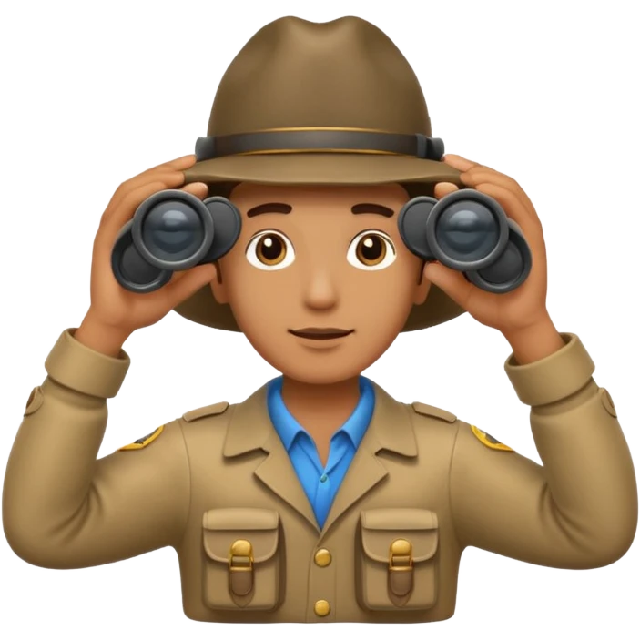 Explorer holding binoculars, looking far emoji