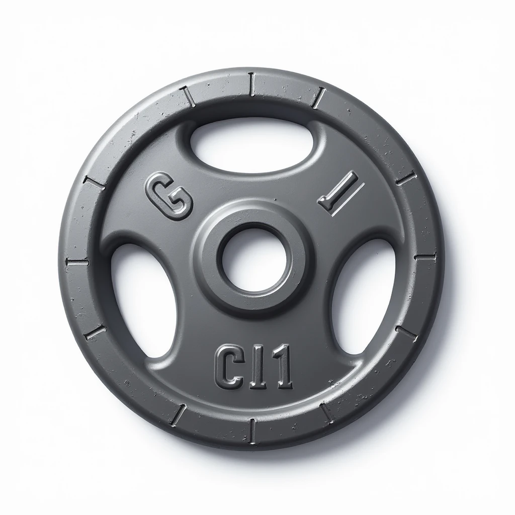 realistic drawing of a gym weight plate isolated on white background, metallic details, light shadow, no other elements emoji