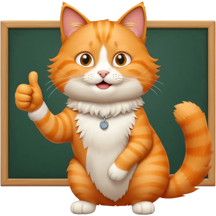 Cat with thumbs up next to a whiteboard emoji